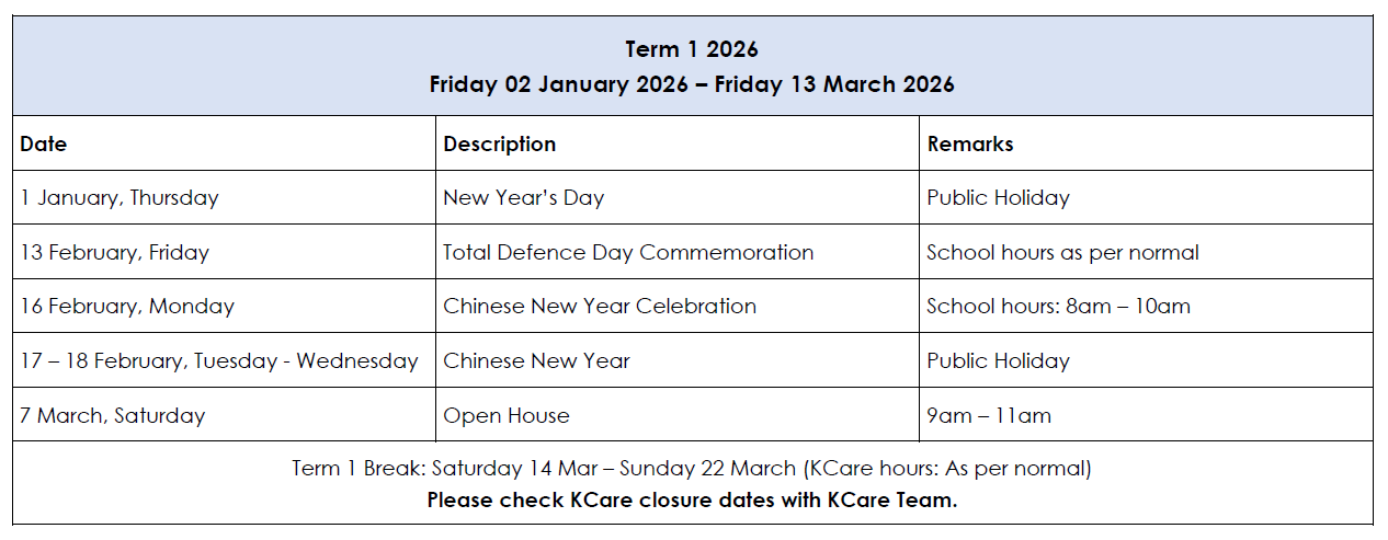 Calendar of Events for Term 1